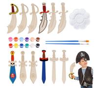 Crafting con Legno per Bambini,Kit Artigianale Spada Pirata,Spade Pirata in Legno,Con 12 Colori di Pigmento,per DIY Sciabola Pirata da Dipingere, Artigianato Decorativo per Bambini