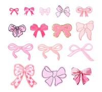 Craftora 15 toppe termoadesive a forma di fiocco rosa, ricamate, graziose toppe ricamate con fiocco, da cucire, per donne, zaini fai da te, abbigliamento, cappello
