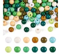Craftora 180 perline rotonde in legno verde a tema naturale, perline in legno colorato, perline europee per fai da te, artigianato, bracciali, gioielli, ghirlande, creazione