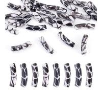 Craftora 25 perline tubolari in acrilico di bambù, ricurve e opache, nere e bianche, con stampa a due tonalità, distanziatori lunghi e lisci per la creazione di gioielli fai da te