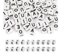 Craftora 50 perline quadrate con lettere dell'alfabeto da 8,5 mm, in porcellana, A/E/I/O/U, per braccialetti dell'amicizia, collane, creazione di gioielli