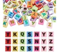 Craftora 50 perline quadrate con lettere dell'alfabeto, iridescenti, per braccialetti e collane, orecchini, creazione di gioielli