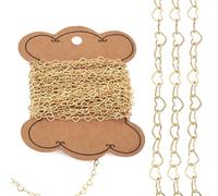 Craftora Catene a maglie a forma di cuore da 5 m, in ottone dorato, catena a maglia barbazzale saldata, estensore per donne, braccialetti fai da te, choker, artigianato, creazione
