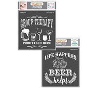 Craftreat Beer Stencils for Painting on Wood - Group Therapy and Beer Helps Quote Stencil - 2 Pcs - Size: 15x15 cms - DIY Home Decor Stencils with Quotes - Beer Mug Stencil Quotes for Painting on Wood