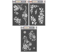 CrafTreat Floral Stencils for Furniture Painting Vintage - A Bouquet of Roses, A Bunch of Blooms and Floral Flourish (3 Pcs) Size: A4 - Rose Stencils for Painting on Wood - Flower Stencils for Crafts