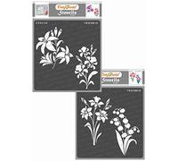 CrafTreat Flower Stencils for Painting on Wood - Lily Iris Daffodil and Bell Flower Stencil (2Pcs) Size: 15x15 cms - Lily Stencils for Furniture painting Flower - Daffodil Stencil