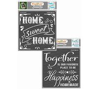 CrafTreat Home Stencils for Crafts Reusable Vintage - Home Sweet Home and Happy Together (2Pcs) - Size: 15x15 cms - Quote Stencils for Furniture Painting - Home Sweet Home Stencil for Painting
