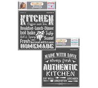 CrafTreat Kitchen Stencils for Crafts Reusable Vintage - Kitchen and Authentic Kitchen (2Pcs) - Size: 6X6 Inches - Quote Stencils for Furniture Painting Vintage - Home Decor Stencils for Painting
