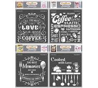 CrafTreat Kitchen Stencils for Painting on Wood, Canvas,¬†Fabric, Wall - Coffee Love, Coffee, Dining Memories and Cooked with Love - 4 Pcs - 6x6 Inches Each - Reusable DIY Art and Craft Stencils