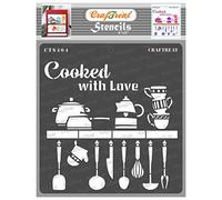 CrafTreat Kitchen Stencils for Painting on Wood, Canvas, Paper, Fabric, Floor, Wall and Tile - Cooked with Love - 6x6 Inches - Reusable DIY Art and Craft Stencils for Home Decor - Cooking Quotes