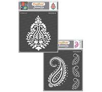 CrafTreat Paisley Stencils for Crafts Reusable - Paisley Damask Stencil and Paisley Border Stencil (2Pcs) - Size: 15x15 cms - Reusable DIY Art Stencils for Painting on Wood, Paper, Canvas and Wall