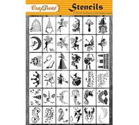 CrafTreat riutilizzabili 36 pezzi stencil per fiabe - (3x3) stencil per pittura del viso, vestiti in legno, pareti, mobili, decorazioni per la casa, stencil per sirene