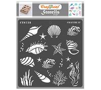 CrafTreat Stencil di conchiglia riutilizzabili per dipingere - Stencil sotto il mare - 6x6 pollici - Stencil di corallo per dipingere su tessuto - Stencil da spiaggia per dipingere su tela