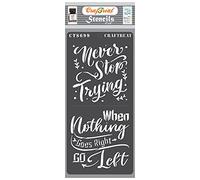 CrafTreat Stencil riutilizzabili con citazione ispiratrice per dipingere su legno - Non smettere mai di provare - 4x8 pollici - Stencil motivazionali per dipingere su mobili