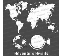CrafTreat World Map Stencil for Crafts Reusable Vintage - Adventure Awaits - size: 6X6 Inches - Home Decor stencils for Furniture Painting - World Stencil for Painting on Concrete, Canvas, Wood