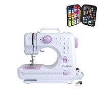 Crafts&Co Combideal - Macchina da cucire e da cucito | Mini macchina da cucire per principianti con 12 punti e overlock | Set da cucito con 24 colori filato e accessori | Bianco Lilla