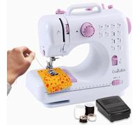 Crafts&Co® Macchina da cucire Principiante | Mini Macchina da cucire con 12 punti incorporati | Macchina da ricamo elettrica Overlock | Funziona a batteria o tramite adattatore | Bianco-viola