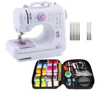 Crafts&Co Macchina da cucire, set da cucito e set di aghi Combideal | Mini macchina da cucire per principianti con 12 punti e overlock | Aghi universali per diversi tessuti e materiali | Bianco lilla