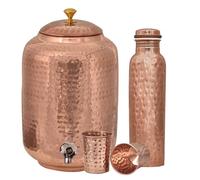 CRAFTS STUDIO Distributore d'acqua in rame da 8 litri e 2 bicchieri con set di bottiglie d'acqua, martellato a mano, soluzione ayurvedica per l'idratazione