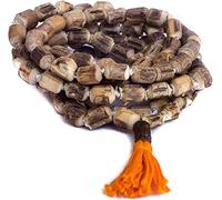 craftslook Tulsi Japa Mala con sacchetto Gomukhi - Rosario con perline di basilico naturale annodate a mano per canto e meditazione - Collana di karma energizzata buddista indù - Grandi perle grezze