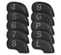 Craftsman Golf Set di 10 copritesta in pelle nera in ferro con numero in rilievo grigio su entrambi i lati, 4 5 6 7 8 9 P S L G