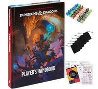 CraftyCrocodile Manuale del giocatore di Dungeons and Dragons 2024 in bundle con set di 6 dadi DND, sacchetti di flanella, kit completo stampabile - Rulebook principale con accessorio D&D Starter Set