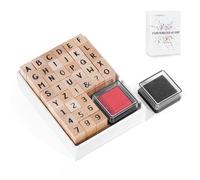 CraftyManor 39 timbri a forma di lettere piccole e tampone di inchiostro per artigianato, kit di timbri in gomma in legno con lettere dell'alfabeto in argilla, per bambini, fai da te, album di ritagli