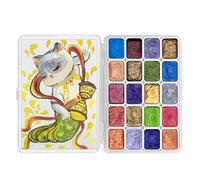 CraftyManor Mini Set di Acquarelli da Viaggio, Colori ad Acqua Perlescenti, 20 Colori Metallizzati Scintillanti, Scatola di Colori ad Acqua con Glitz, Pittura ad Acqua a Solido, Stile DunHuang
