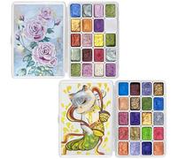 CraftyManor Mini set di pittura ad acquerello con spostamento forestale, set di 40 colori che cambiano colore, set di colori ad acquerello metallizzati scintillanti, tinta unita, stile rococò e