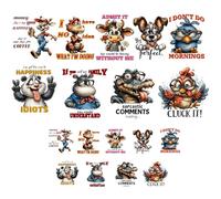 CRAFTYMELODY 18 pezzo Trasferimento Termoadesivo Animale Divertente 9 stili Citazione Sarcastica DTF Pronto A Premere Vinile Termoadesivo Patch Decalcomania Applique Accessori Costume