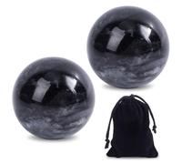 CRAFTYMELODY 2 palline di giada nera cinese Baoding tradizionali cinesi per esercizi di salute e massaggi, con custodia per il trasporto, palla rotonda per esercizi di salute e massaggio