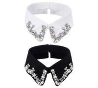 CRAFTYMELODY 2 pezzi 2 Stile Mezzo Collare rimovibile Bianco Nero Poliestere Dickey Strass Perle Collare Decorato Mezza Camicia Choker Rimovibile
