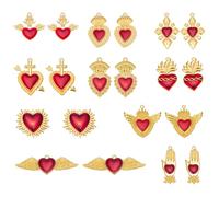 CRAFTYMELODY 20 ciondoli a forma di cuore, 10 stili, ciondolo a forma di cuore sacro, in lega smaltata, colore rosso, con ali per la creazione di gioielli