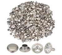 CRAFTYMELODY 200 set di rivetti in ottone e strass da 10 mm rotondi e piatti bianchi e trasparenti con tappi e chiodi per la fabbricazione artigianale della pelle.