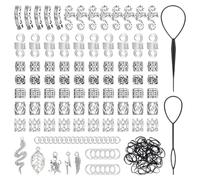 CRAFTYMELODY 285 accessori per capelli vichinghi, in argento antico, dreadlock vichinghi, accessori per capelli, rune nordiche, perline tubolari, clip in metallo