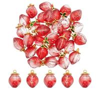 CRAFTYMELODY 30 ciondoli a forma di fragola lampwork 3D con fragole rosse, con ciondolo a forma di frutta in vetro, con passante in lega dorata