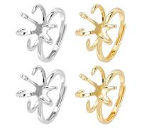 CRAFTYMELODY 4 pezzi 2 colori incastonati in ottone placcato oro 18 carati, anelli regolabili in argento sterling 925, placcato oro, 6 anelli a artiglio, basi bianche