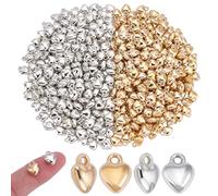 CRAFTYMELODY 400 pezzi 2 diversi ciondoli a forma di cuore CCB in plastica curva, ciondolo a forma di cuore, in platino dorato, per lavori fai da te
