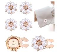 CRAFTYMELODY 6 coperture per bottoni da donna con perle e strass a forma di fiore, gemelli staccabili, decorazioni per abbigliamento, accessori per abbigliamento, camicie da lavoro, abbigliamento