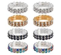 CRAFTYMELODY 8 pezzi 4 anelli elastici colorati per dita con strass, anello elastico colorato con strass, impilabile con diamanti scintillanti, accessorio per gioielli