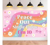 CRAFTYMELODY Banner "Peace Out Single Digits" per 10° compleanno (72 x 4410cm) motivo margherita arcobaleno, decorazione da parete, uso interno ed esterno, cavo da 3,2 (5) m