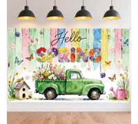 CRAFTYMELODY Ciao Spring Banner 182 × 111 cm Grande Camion Primavera Colorato Fiore Sfondo Floreale Spring Break Vacanze Banner Sfondo Interno Esterno con Occhielli 3,2 Yard Stringa per la Decorazione