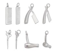 CRAFTYMELODY Ciondoli da parrucchiere 8 stili in ottone platino per parrucchiere pettine forbici asciugacapelli con anello di giunzione ciondoli per strumenti di parrucchiere
