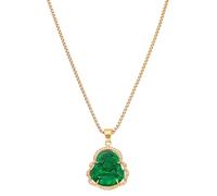 CRAFTYMELODY Collana con ciondolo Buddha in acciaio inossidabile, ciondoli in resina verde Buddha Maitreya con strass e catena in acciaio inossidabile da 3 mm