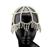 CRAFTYMELODY Copricapo con perle in plastica con perline e frange, catena per capelli, ornamenti per matrimoni, balli, rinascimentali, cosplay, feste, accessori per capelli da sposa