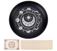 CRAFTYMELODY Piatto Rituale Di Ciotola Piatto In Acciaio Inox Vassoio Gioielli Rotondo Metallo Nero Vassoio Di Offerta Tarocchi Astrologico Porta Gioielli