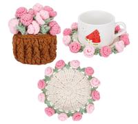 CRAFTYMELODY Set di sottobicchieri fatti a mano all'uncinetto con fiori in filato di lana con cesto di fiori all'uncinetto a mano, sottobicchieri decorativi divertenti