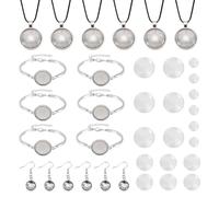 CRAFTYMELODY Set di vassoi con cabochon in vetro, 6 braccialetti in lega, sei paia di orecchini in ferro, 6 collane in corda di cotone cerato per bracciali, orecchini, collane, kit per la creazione di