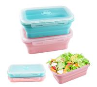 Cragmut 2 Pezzi Contenitore Pieghevole per il Pranzo, 800 ML Contenitori Pieghevoli in Silicone con Coperchi Ciotola Pieghevole a Prova di Perdite per Ufficio Campeggio Picnic (Blu e Rosa)