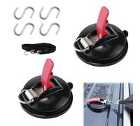 Cragmut 2 Pezzi Ventose da Campeggio con 4 Ganci a S e 2 Metri di Cinghie Nere, Auto Fissaggio a Ventosa con Anello per Portabagagli per Camper, Tenda Laterale Van